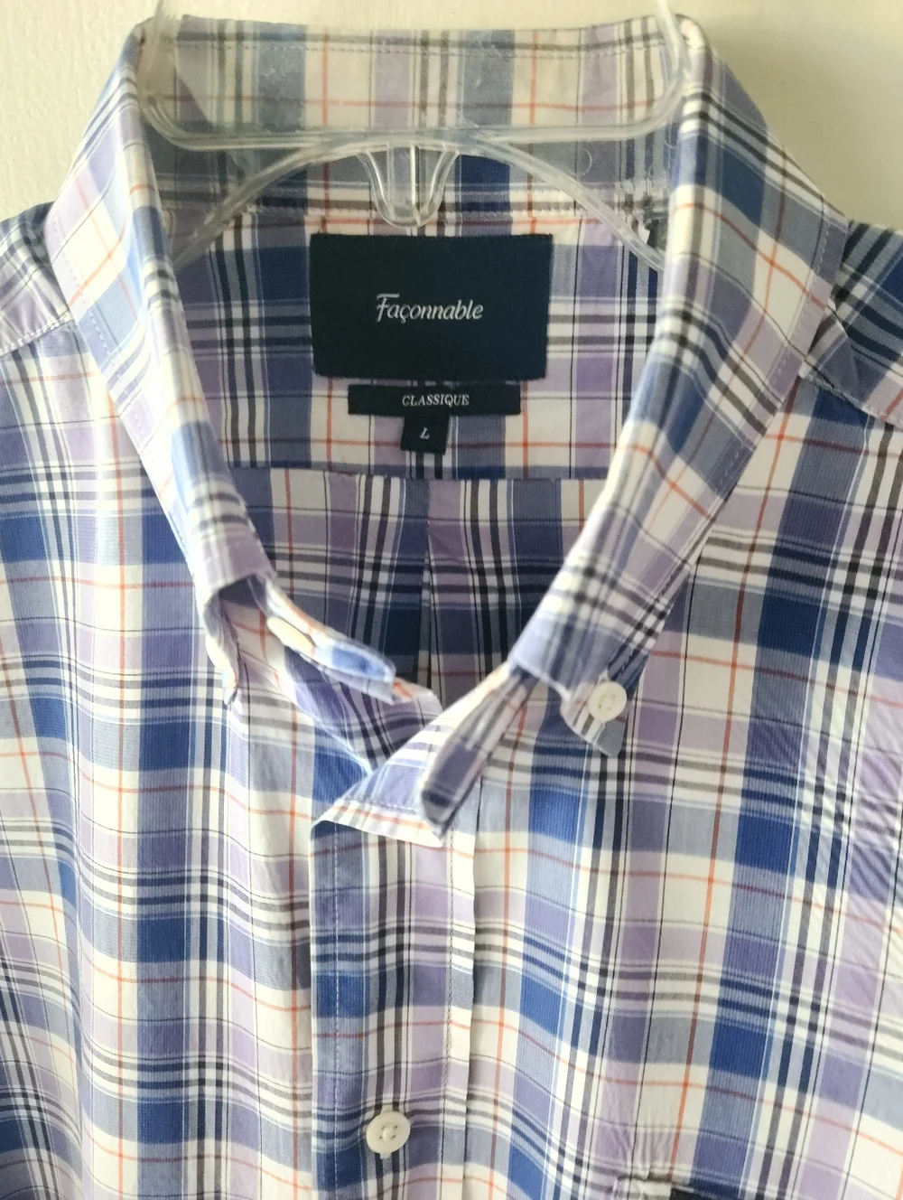 Faconnable Button Down Blue Plaid Shirt Men's Size Large EUC $38 - Picture 2 of 5